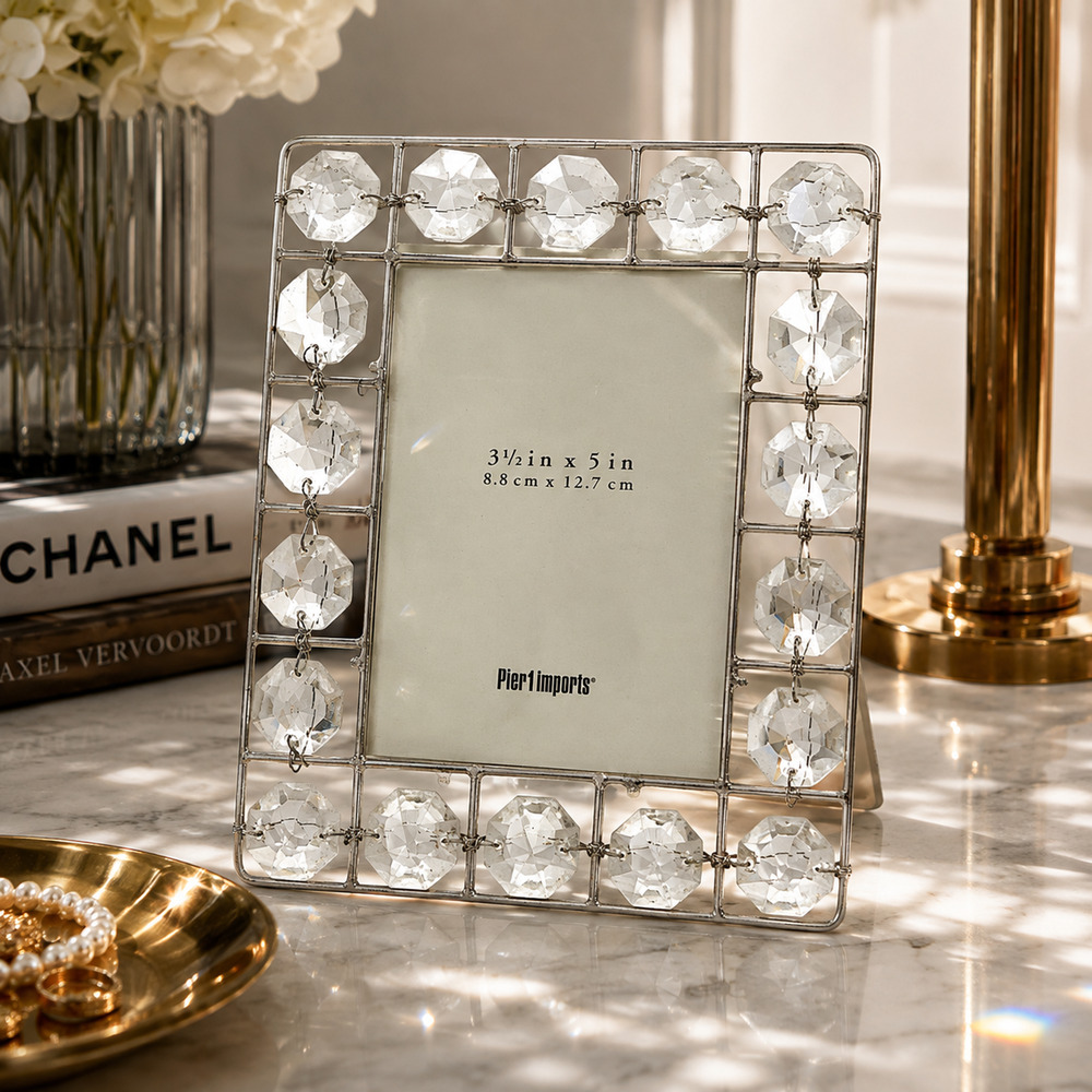 Vtg Y2K Pier 1 Imports Crystal Prism Jewel Photo Frame Silver 3.5 x 5 Maximalist
